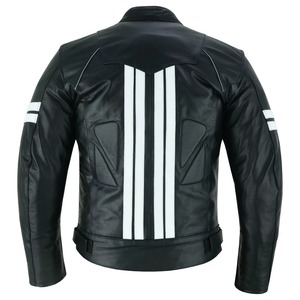 <b>White</b> <b>Strips</b> Printed Leather Racing Jacket Biker Style Winter Waterproof Windproof Breathable Motorbike Jacket - Product Image 2