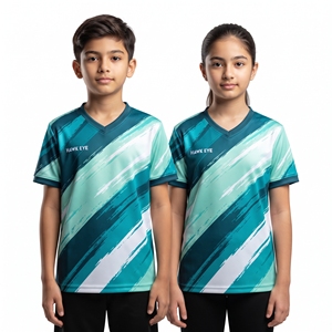 Camiseta deportiva unisex personalizada por sublimación para niños, camiseta con cuello en V, camisetas de ocio estampadas de manga corta para niños y niñas, ropa al por mayor - Product Image 1
