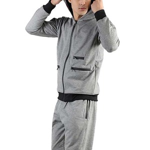 Survêtement gris à capuche pour homme, fermeture éclair intégrale, coupe décontractée, polyester et coton, pour l'automne, avec poches latérales - Product Image 4