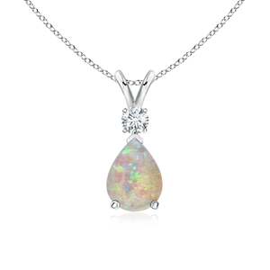 14K Gold IGI Certified Pear-Cut Ethiopian <b>Opal</b> Gemstone V-Bale Diamond Pendant Link Chain <b>Necklace</b> Party Wear Unisex Pendant - Product Image 1