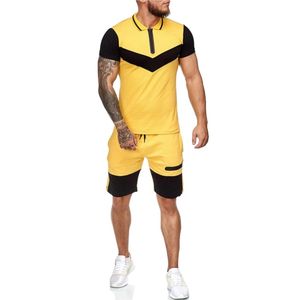 Ensemble polo homme color block blanc et noir, tricoté, respirant, décontracté, été, deux pièces, short de sport - Product Image 4