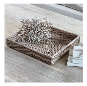 Rattan woven Serving Storage <b>Tray</b> With Handles For Coffee Snacks Breakfast Farmhouse Cane Serving <b>Tray</b> For Kitchenware Tableware - Product Image 6
