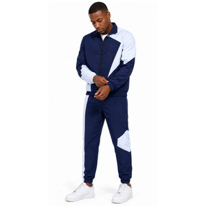 Survêtement sportif pour homme bleu marine et blanc à blocs de couleur, manches longues, fermeture éclair sur le devant, coupe classique, idéal pour le printemps - Product Image 2