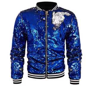 Men's <b>Sequin</b> Varsity <b>Jacket</b> <b>Black</b> Gold Reversible Zipper Streetwear Style Regular Fit Autumn Wear Turn-down Collar - Product Image 6