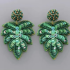 Handmade Beaded Cactus Landscape Parrot Stud Earrings Embellished Glass Beads Cotton Customized Color CRYSTAL <b>CRAFT</b> - Product Image 2