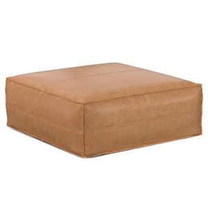 Tavolino da Caffè Extra Large Brody in Pelle Marrone Invecchiata, Pouf e Sgabelli - Product Image 1