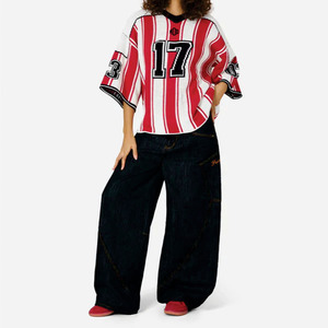 Camiseta de Fútbol Americano a Rayas para Mujer, de Malla de Poliéster Transpirable de Alta Calidad, Estilo Urbano Holgado, para Aficionadas, Suministro OEM Personalizado - Product Image 3