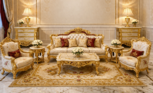 Luxurious Imperial Style Gold Finish Handicrafted <b>Square</b> Teak Wood Sofa <b>Set</b> Customizable Size Antique Living Room Furniture - Product Image 6