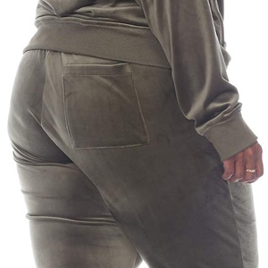 Women's Olive Green Hooded <b>Tracksuit</b> Set Full Length Solid Color Casual Joggers with Side Pockets Zipper Fly Autumn Wear - Product Image 6