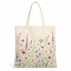 Custom Cotton <b>Canvas</b> Tote Bag Floral Print Promotional Reusable Drawstring <b>Beach</b> Shopping Carryall - Product Image 1