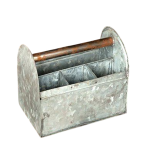 Rustic Galvanized Metal <b>Tool</b> <b>Caddy</b> with Wooden Handle Divided Storage Rack for Workshop Industrial Flatware & Cutlery Holder - Product Image 1