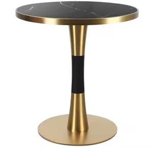 Mesa de Centro Redonda Exclusiva de Metal con Tapa de Madera Acabado Marrón para Sala de Estar, Mueble Decorativo - Product Image 4