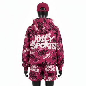 Ensemble court à capuche pour femme en molleton épais coton polyester avec logo imprimé, 100 % coton, pour l'hiver - Product Image 2