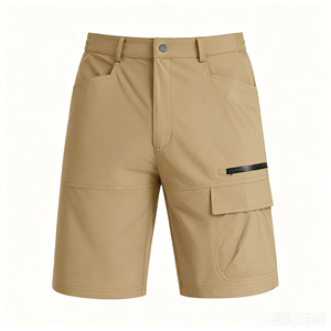 Shorts cargo vert olive pour homme, taille mi-haute, fermeture boutonnée, séchage rapide, style décontracté, couleur unie, tissu tissé - Product Image 5