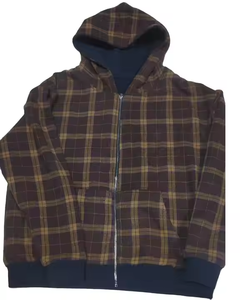 Veste d'hiver à double fermeture éclair, tie-dye, à carreaux, coupe ample, épaules tombantes, en polaire, réversible, avec capuche zippée, pour homme, 100% coton, fabrication sur mesure - Product Image 1
