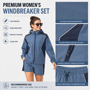 Ensemble veste légère et short pour femme, coupe-vent à capuche en tissu Ripstop, fabrication sur mesure pour usine de vêtements - Product Image 6