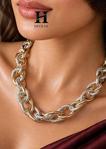 Collar de Cadena de Eslabones Ovalados Gruesos al por Mayor, Cadena de Cable con Pavé de Diamantes Cultivados en Laboratorio de Oro Sólido de 10K, 14K, 18K, Joyería Fina Personalizada - Product Image 2