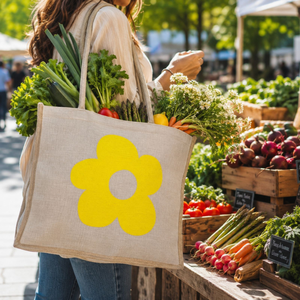 Bolsa de Mano Grande de Lino y Yute |   Bolsa de Compras Reutilizable Ecológica con Asas Suaves, Resistente al Agua, para Viajes - Product Image 2
