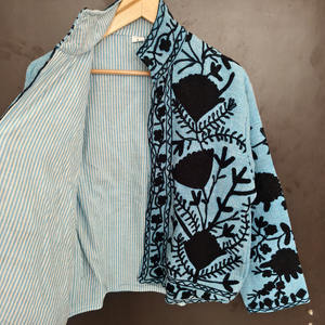 Chaqueta Acolchada de Algodón Azul Claro Estilo Suzani Bordada a Mano, Estilo Vintage, para Mujer, Ropa de Exterior Hecha a Mano, Venta Caliente 2026 - Product Image 6