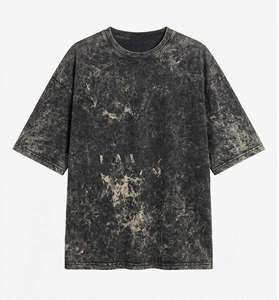 T-shirt décontracté sportif surdimensionné pour homme, lavage acide, manches courtes, haute qualité, 100 % coton molletonné, impression personnalisée unie - Product Image 3