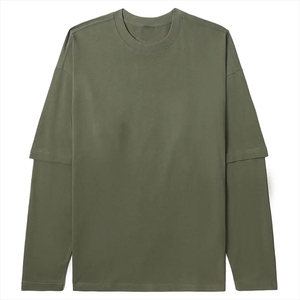 T-shirt Hip Hop Vintage Lavé 100% Coton pour Homme Double Couche à Manches Longues T-shirt Uni avec Motif de Caractère Fait NC Corporation - Product Image 2