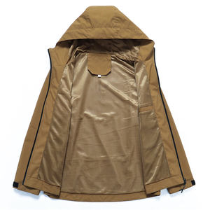 <b>Men</b> Hooded Windbreaker <b>Jacket</b> Lightweight Waterproof Solid Color Casual Outdoor Autumn Wear Polyester Shell Zipper Closure - Product Image 5