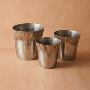 Silver Metal Flower <b>Vase</b> Set Modern Textured Three Piece Collection Industrial Tabletop Decorative <b>Unique</b> Handcrafted Pieces - Product Image 1