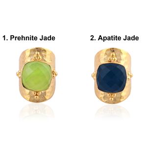 Modern luxury <b>statement</b> <b>ring</b> cushion cut apatite jade adjustable <b>ring</b> solid brass 18k gold plated hammered texture band <b>rings</b> - Product Image 6