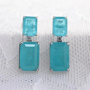 925 Moissanite Rare Synthetic Paraiba Tourmaline Women's <b>Stud</b> <b>Earrings</b> Sterling Silver Gold Plated <b>Emerald</b> Cut 7.0 Carat*2p - Product Image 1