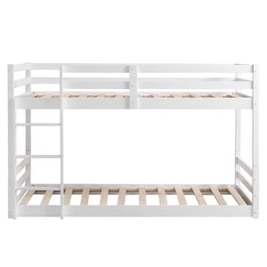Letto singolo per bambini a gambe corte con doppio strato, sponde di sicurezza a croce, scaletta dritta, divisibile in due letti singoli - Product Image 4