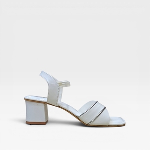 White Patent Leather Block Heel <b>Sandals</b> Square Toe Slip On Elegant Heeled Shoes for Women Summer Wear Footwear for Women - Product Image 3