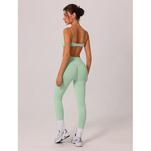 Ensemble de yoga color block pour femme, effet ombré, tissu Space Dye, soutien-gorge de sport, leggings taille haute, tissu nylon spandex - Product Image 2