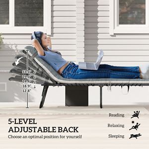 Set di 2 Chaise Longue Grigie da Esterno con Telaio in Alluminio a 5 Livelli, Sedie Pieghevoli da Piscina con Cuscini in Corda per Hotel - Product Image 4