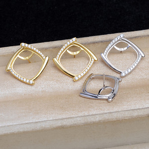 Pendentif carré en argent 925 en forme de coquille de cheval, support vide, accessoire de bricolage, composant de bijoux semi-fini irrégulier, 15,1-15,3 - Product Image 1