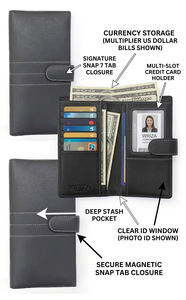 WRIZA Luxury Minimalist Black Leather Card Holder Wallet Slim Button Closure Rectangular Design Multi Section Durable Everyday - Product Image 4