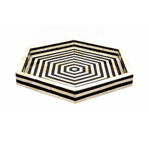 Bandeja de incrustaciones de hueso con forma hexagonal para artesanías de alta calidad, bandeja decorativa para el hogar para mesa de centro, bandeja de patrón único, artesanía de hueso - Product Image 1