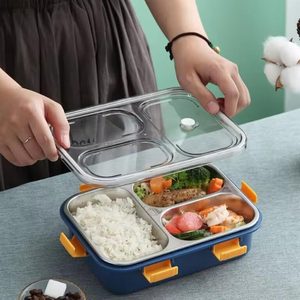 Boîte à lunch en acier inoxydable à 3 compartiments avec couvercle en plastique, boîte bento portable pour enfants - Product Image 6