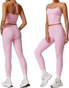 Conjunto deportivo de tirantes finos y pantalón largo, tela suave de secado rápido, ideal para yoga, gimnasio, running y fitness. - Product Image 1
