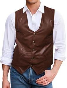 Chalecos de traje de poliéster de invierno Vintage personalizados para hombre, chaqueta de vaquero occidental informal con cuello en V, chaleco ligero - Product Image 3