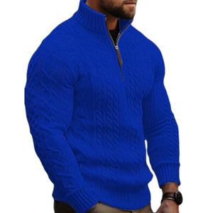 Pull en maille pour homme à col montant zippé, en laine et acrylique, épais, anti-boulochage, à manches longues, couleur unie, idéal pour l'hiver - Product Image 6
