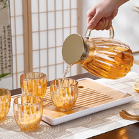 Carafe à eau en verre de 60 oz au design classique avec poignée en forme de citrouille, couvercle, passe au lave-vaisselle, pichet à eau en verre