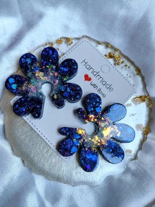 Pendientes de Resina con Flores Hechas a Mano, Diseño de Galaxia Azul con Brillo, Juego de Regalo de Lujo - Product Image 5