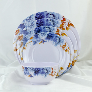 Service de vaisselle en mélamine, 4 assiettes plates, 1 bol, motif personnalisé, design moderne, pigmenté, durable, compatible micro-ondes et lave-vaisselle, pour les fêtes - Product Image 5