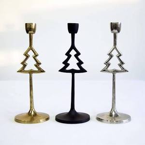 Christmas Tree Shape <b>Candlestick</b> Holder <b>Brass</b> Finish Decorative Home Decoration for Holiday Table Centerpiece - Product Image 1