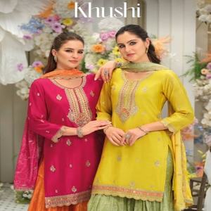 Superbe tenue de festival en tissu chinon, aux couleurs éclatantes et d'un look élégant, avec broderies, à prix de gros. - Product Image 1