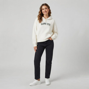 Stylish Winter Women's Hooded Solid Fleece 2-Piece Custom Short Sleeve Sweating Tracksuits Versatile Set Knee-length 100% Cotton - Product Image 1