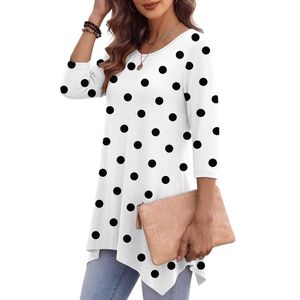 Chemisier Bohème Femme Grande Taille en Rayonne à Pois Noirs et Blancs, Coupe Trapèze, Col Rond, Motif Classique, Respirant - Product Image 3