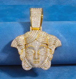 Collier pendentif visage en moissanite plaqué or style hip-hop unisexe, chaîne de bijoux style Méduse avec strass pour soirée - Product Image 3