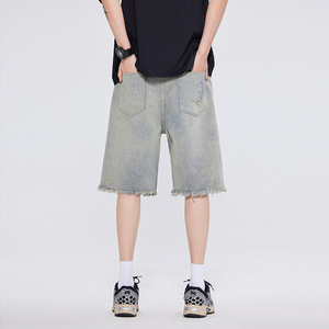 Pantalones Cortos de Mezclilla para Hombre, Estilo Casual, Talla Grande, Lavados, Rotos, de Cintura Alta, con Cierre de Cordón, de Algodón, para la Temporada de Verano - Product Image 5