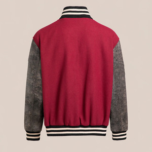 Men's Maroon Varsity <b>Jacket</b> With PU Sleeves Turn-down Collar Casual Autumn Wear Front Logo <b>Heat</b>-Transfer Printing - Product Image 2